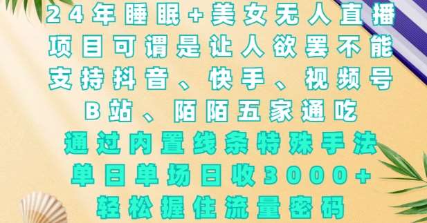 2024年睡眠+美女无人直播，通过内置线条特殊手法，单场日收3k+，轻松握住流量密码【揭秘】瀚萌资源网-网赚网-网赚项目网-虚拟资源网-国学资源网-易学资源网-本站有全网最新网赚项目-易学课程资源-中医课程资源的在线下载网站！瀚萌资源网