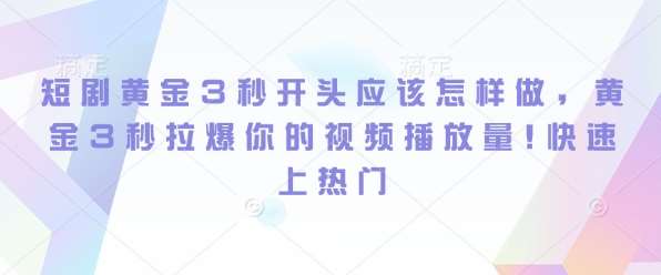 短剧黄金3秒开头应该怎样做，黄金3秒拉爆你的视频播放量，快速上热门瀚萌资源网-网赚网-网赚项目网-虚拟资源网-国学资源网-易学资源网-本站有全网最新网赚项目-易学课程资源-中医课程资源的在线下载网站！瀚萌资源网