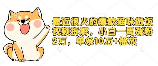 最近很火的爆款猫咪做饭视频拆解，小白一周涨粉2万，单条10万+播放(附保姆级教程)瀚萌资源网-网赚网-网赚项目网-虚拟资源网-国学资源网-易学资源网-本站有全网最新网赚项目-易学课程资源-中医课程资源的在线下载网站！瀚萌资源网