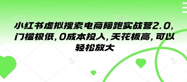 小红书虚拟搜索电商陪跑实战营2.0，门槛极低，0成本投入，天花板高，可以轻松放大瀚萌资源网-网赚网-网赚项目网-虚拟资源网-国学资源网-易学资源网-本站有全网最新网赚项目-易学课程资源-中医课程资源的在线下载网站！瀚萌资源网