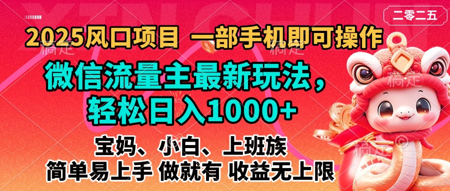 2025蓝海风口项目,微信流量主最新玩法,轻松日入1000+,简单易上手,做就有 收益无上限瀚萌资源网-网赚网-网赚项目网-虚拟资源网-国学资源网-易学资源网-本站有全网最新网赚项目-易学课程资源-中医课程资源的在线下载网站!瀚萌资源网
