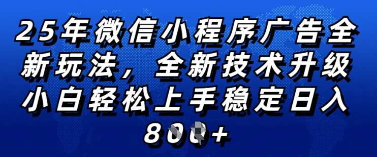 2025年微信小程序全新玩法纯小白易上手，稳定日入多张，技术全新升级，全网首发【揭秘】瀚萌资源网-网赚网-网赚项目网-虚拟资源网-国学资源网-易学资源网-本站有全网最新网赚项目-易学课程资源-中医课程资源的在线下载网站！瀚萌资源网