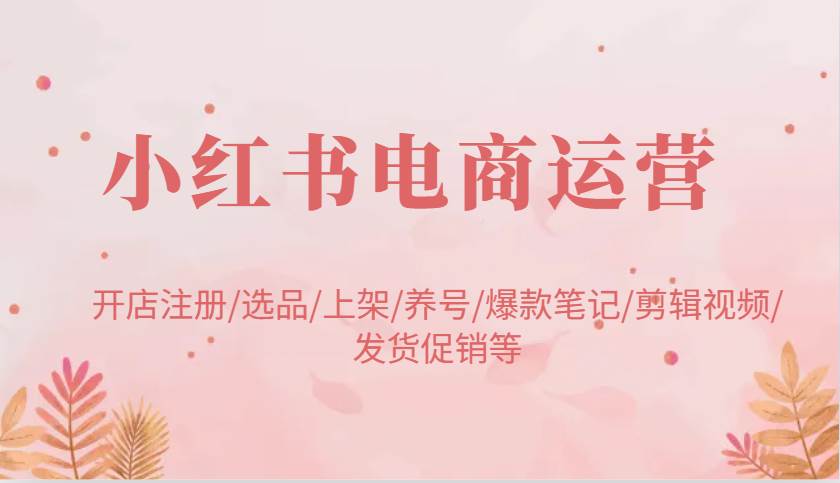 小红书电商运营：开店注册/选品/上架/养号/爆款笔记/剪辑视频/发货促销等瀚萌资源网-网赚网-网赚项目网-虚拟资源网-国学资源网-易学资源网-本站有全网最新网赚项目-易学课程资源-中医课程资源的在线下载网站！瀚萌资源网