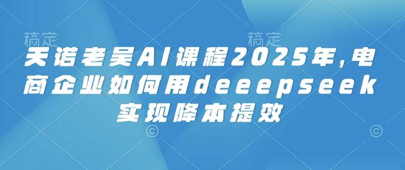 天诺老吴AI课程2025年，电商企业如何用deeepseek实现降本提效瀚萌资源网-网赚网-网赚项目网-虚拟资源网-国学资源网-易学资源网-本站有全网最新网赚项目-易学课程资源-中医课程资源的在线下载网站！瀚萌资源网
