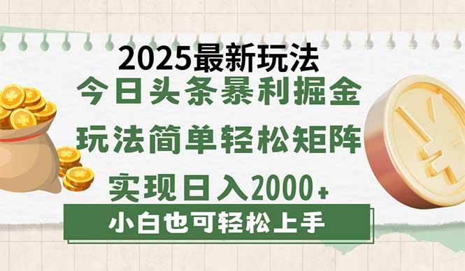 (14120期)今日头条2025最新玩法,思路简单,复制粘贴,轻松实现矩阵日入2000+瀚萌资源网-网赚网-网赚项目网-虚拟资源网-国学资源网-易学资源网-本站有全网最新网赚项目-易学课程资源-中医课程资源的在线下载网站!瀚萌资源网