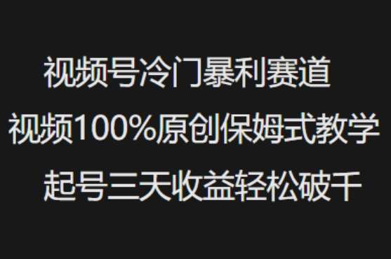 视频号冷门暴利赛道视频100%原创保姆式教学起号三天收益轻松破千瀚萌资源网-网赚网-网赚项目网-虚拟资源网-国学资源网-易学资源网-本站有全网最新网赚项目-易学课程资源-中医课程资源的在线下载网站！瀚萌资源网