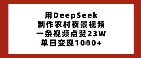 用DeepSeek制作农村夜景视频，一条视频点赞23W，单日变现多张瀚萌资源网-网赚网-网赚项目网-虚拟资源网-国学资源网-易学资源网-本站有全网最新网赚项目-易学课程资源-中医课程资源的在线下载网站！瀚萌资源网