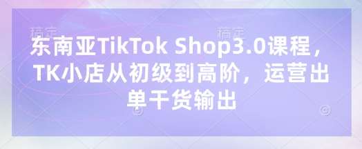 东南亚TikTok Shop3.0课程，TK小店​从初级到高阶，运营出单干货输出瀚萌资源网-网赚网-网赚项目网-虚拟资源网-国学资源网-易学资源网-本站有全网最新网赚项目-易学课程资源-中医课程资源的在线下载网站！瀚萌资源网