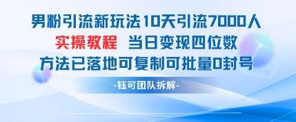 男粉引流新玩法10天引流7000人当日变现四位数可复制可批量0封号瀚萌资源网-网赚网-网赚项目网-虚拟资源网-国学资源网-易学资源网-本站有全网最新网赚项目-易学课程资源-中医课程资源的在线下载网站！瀚萌资源网