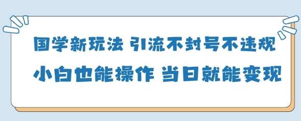 国学新玩法，引流不封号不违规小白也能操作，当日就能变现瀚萌资源网-网赚网-网赚项目网-虚拟资源网-国学资源网-易学资源网-本站有全网最新网赚项目-易学课程资源-中医课程资源的在线下载网站！瀚萌资源网