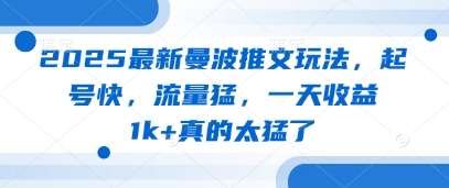 2025最新曼波推文玩法，起号快，流量猛，一天收益1k+真的太猛了瀚萌资源网-网赚网-网赚项目网-虚拟资源网-国学资源网-易学资源网-本站有全网最新网赚项目-易学课程资源-中医课程资源的在线下载网站！瀚萌资源网
