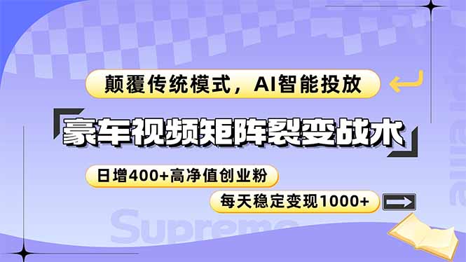 （14903期）豪车视频矩阵裂变战术，颠覆传统模式，AI智能投放，日增400+高净值创业...瀚萌资源网-网赚网-网赚项目网-虚拟资源网-国学资源网-易学资源网-本站有全网最新网赚项目-易学课程资源-中医课程资源的在线下载网站！瀚萌资源网