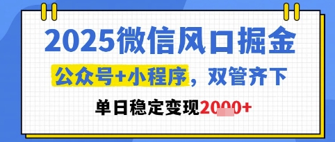 2025微信风口掘金，公众号+小程序双管齐下，单日稳定变现1k+【揭秘】瀚萌资源网-网赚网-网赚项目网-虚拟资源网-国学资源网-易学资源网-本站有全网最新网赚项目-易学课程资源-中医课程资源的在线下载网站！瀚萌资源网