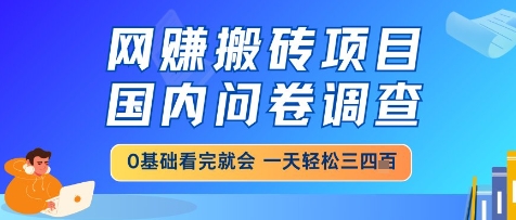 网创搬砖项目，国内问卷调查，小白轻松上手，一天三四张的也不难，干就完了【揭秘】瀚萌资源网-网赚网-网赚项目网-虚拟资源网-国学资源网-易学资源网-本站有全网最新网赚项目-易学课程资源-中医课程资源的在线下载网站！瀚萌资源网