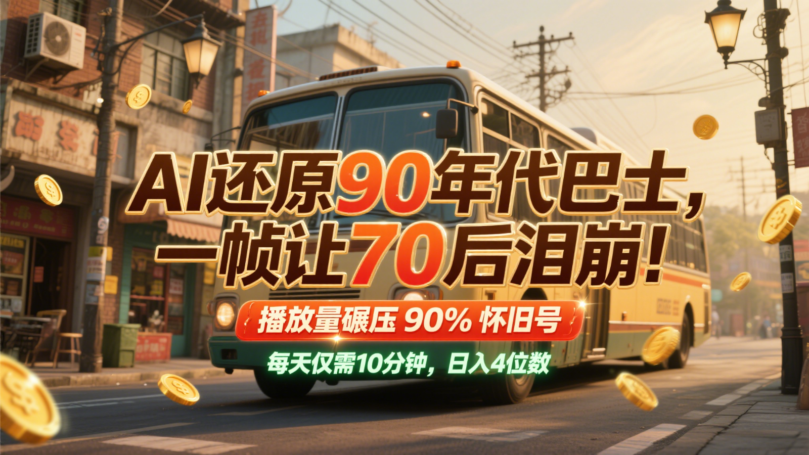 AI还原90年代巴士,一帧让70后泪崩!播放量碾压90%怀旧号,每天10分钟,日入4位数瀚萌资源网-网赚网-网赚项目网-虚拟资源网-国学资源网-易学资源网-本站有全网最新网赚项目-易学课程资源-中医课程资源的在线下载网站!瀚萌资源网