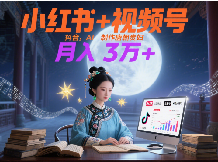 小红书+视频号+抖音，AI轻松制作唐朝贵妇IP，毒鸡汤、励志、减肥瘦身、养生赛道轻松切入，每天30分钟，轻松产出N条，月入3万+ 瀚萌资源网-网赚网-网赚项目网-虚拟资源网-国学资源网-易学资源网-本站有全网最新网赚项目-易学课程资源-中医课程资源的在线下载网站！瀚萌资源网