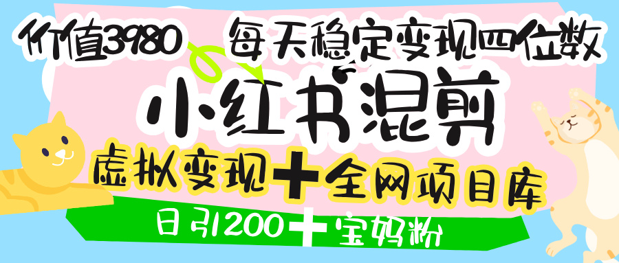 价值3980的小红书混剪, 虚拟变现 +全网项目库 , 日引200+宝妈创业粉,每天稳定四位数变现瀚萌资源网-网赚网-网赚项目网-虚拟资源网-国学资源网-易学资源网-本站有全网最新网赚项目-易学课程资源-中医课程资源的在线下载网站!瀚萌资源网