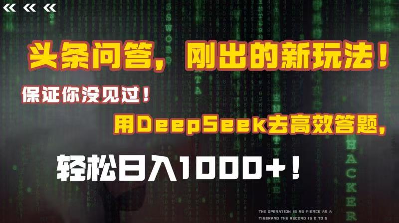 头条问答,刚出的新玩法!保证你没见过!结合Deepseek高效答题,轻松日入1000+瀚萌资源网-网赚网-网赚项目网-虚拟资源网-国学资源网-易学资源网-本站有全网最新网赚项目-易学课程资源-中医课程资源的在线下载网站!瀚萌资源网