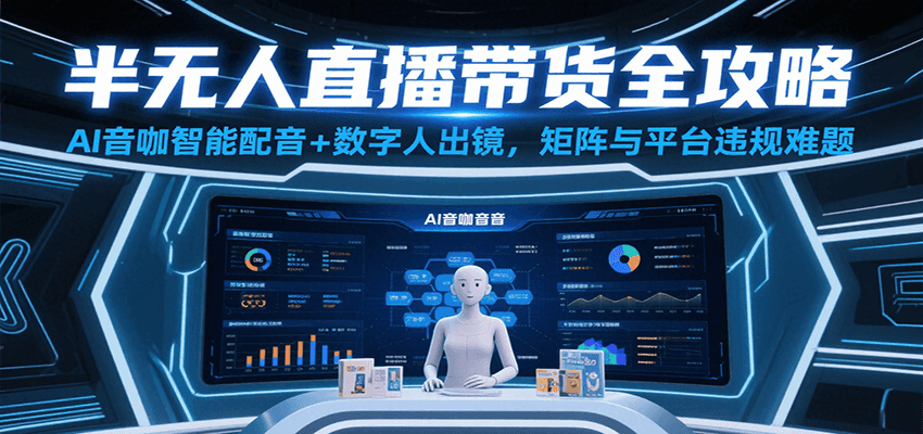 半无人直播带货全攻略：AI音咖智能配音+数字人出镜，解决账号矩阵与平台违规难题瀚萌资源网-网赚网-网赚项目网-虚拟资源网-国学资源网-易学资源网-本站有全网最新网赚项目-易学课程资源-中医课程资源的在线下载网站！瀚萌资源网