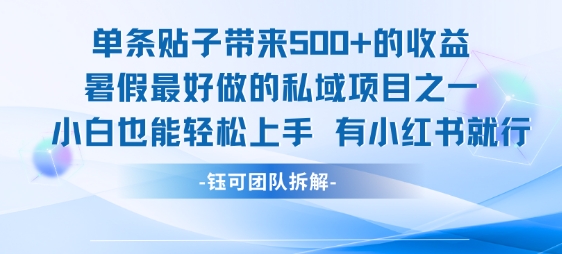 单条贴子带来5张的收益，暑假最好做的私域项目之一，小白也能轻松上手，有小红书就行瀚萌资源网-网赚网-网赚项目网-虚拟资源网-国学资源网-易学资源网-本站有全网最新网赚项目-易学课程资源-中医课程资源的在线下载网站！瀚萌资源网