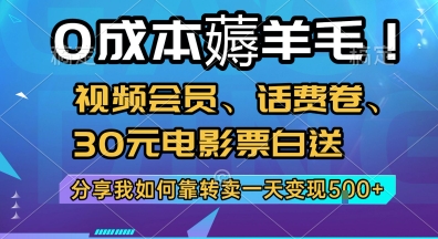 0成本薅羊毛!视频会员、话费卷、30元电影票白送,分享我如何靠转卖一天变现5张+【揭秘】瀚萌资源网-网赚网-网赚项目网-虚拟资源网-国学资源网-易学资源网-本站有全网最新网赚项目-易学课程资源-中医课程资源的在线下载网站!瀚萌资源网