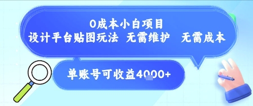 0成本小白项目，设计平台贴图玩法，无需维护，无需成本，单账号单月可产生收益4k+瀚萌资源网-网赚网-网赚项目网-虚拟资源网-国学资源网-易学资源网-本站有全网最新网赚项目-易学课程资源-中医课程资源的在线下载网站！瀚萌资源网