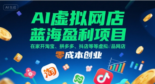 AI虚拟网店蓝海盈利项目，在家开淘宝、拼多多、抖店等虚拟品网店，零成本创业瀚萌资源网-网赚网-网赚项目网-虚拟资源网-国学资源网-易学资源网-本站有全网最新网赚项目-易学课程资源-中医课程资源的在线下载网站！瀚萌资源网