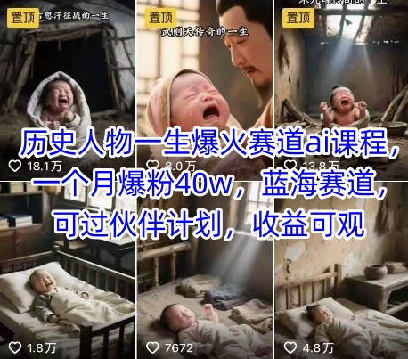 历史人物一生爆火赛道ai课程,一个月爆粉40w,蓝海赛道,可过伙伴计划,收益可观瀚萌资源网-网赚网-网赚项目网-虚拟资源网-国学资源网-易学资源网-本站有全网最新网赚项目-易学课程资源-中医课程资源的在线下载网站!瀚萌资源网