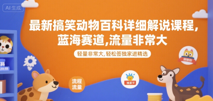 最新搞笑动物百科详细解说课程，蓝海赛道，流量非常大，轻松签独家进精选瀚萌资源网-网赚网-网赚项目网-虚拟资源网-国学资源网-易学资源网-本站有全网最新网赚项目-易学课程资源-中医课程资源的在线下载网站！瀚萌资源网