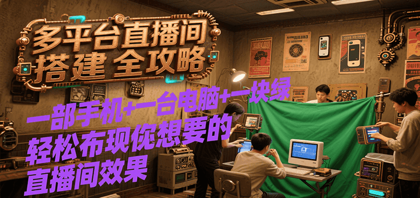 多平台直播间搭建全攻略，一部手机+一台电脑+一块绿布轻松实现你想要的直播间效果瀚萌资源网-网赚网-网赚项目网-虚拟资源网-国学资源网-易学资源网-本站有全网最新网赚项目-易学课程资源-中医课程资源的在线下载网站！瀚萌资源网