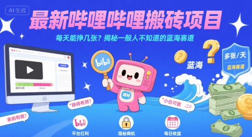 最新哔哩哔哩上B站搬砖项目，每天能挣几张？揭秘一般人不知道的蓝海赛道瀚萌资源网-网赚网-网赚项目网-虚拟资源网-国学资源网-易学资源网-本站有全网最新网赚项目-易学课程资源-中医课程资源的在线下载网站！瀚萌资源网