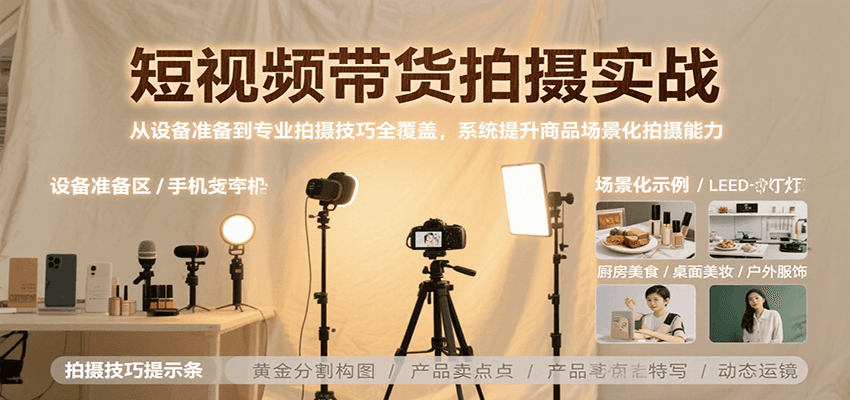 短视频带货拍摄实战，从设备准备到专业拍摄技巧全覆盖，系统提升商品场景化拍摄能力瀚萌资源网-网赚网-网赚项目网-虚拟资源网-国学资源网-易学资源网-本站有全网最新网赚项目-易学课程资源-中医课程资源的在线下载网站！瀚萌资源网