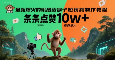 最新爆火的峨眉山猴子短视频制作教程，条条点赞10w+，谁做谁火【教程+提示词】瀚萌资源网-网赚网-网赚项目网-虚拟资源网-国学资源网-易学资源网-本站有全网最新网赚项目-易学课程资源-中医课程资源的在线下载网站！瀚萌资源网