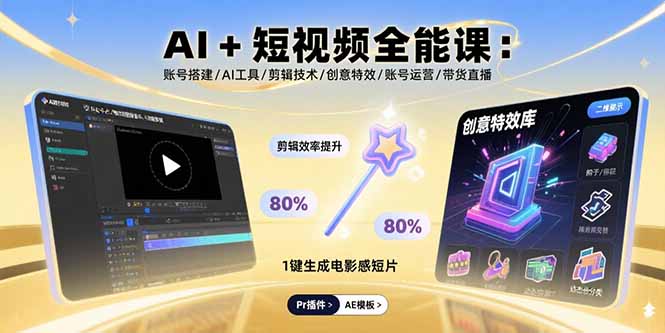 （15862期）AI+短视频全能课：账号搭建/AI工具/剪辑技术/创意特效/账号运营/带货直播瀚萌资源网-网赚网-网赚项目网-虚拟资源网-国学资源网-易学资源网-本站有全网最新网赚项目-易学课程资源-中医课程资源的在线下载网站！瀚萌资源网