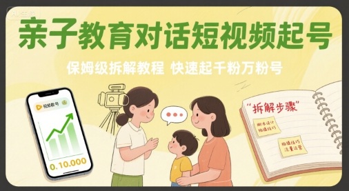 亲子教育对话短视频起号,保姆级拆解教程,快速起千粉万粉号瀚萌资源网-网赚网-网赚项目网-虚拟资源网-国学资源网-易学资源网-本站有全网最新网赚项目-易学课程资源-中医课程资源的在线下载网站!瀚萌资源网