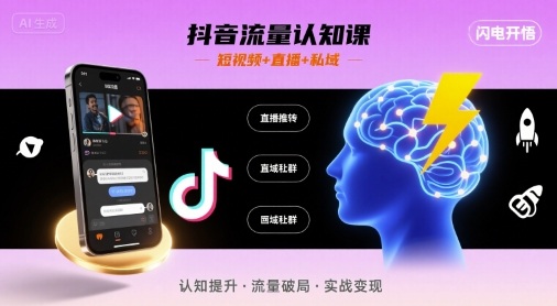 抖音流量认知课，短视频+直播+私域，认知提升，闪电开悟瀚萌资源网-网赚网-网赚项目网-虚拟资源网-国学资源网-易学资源网-本站有全网最新网赚项目-易学课程资源-中医课程资源的在线下载网站！瀚萌资源网