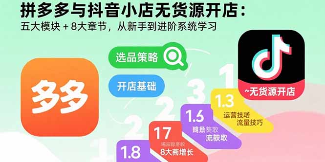 （15805期）拼多多与抖音小店无货源开店：五大模块+8大章节，从新手到进阶系统学习瀚萌资源网-网赚网-网赚项目网-虚拟资源网-国学资源网-易学资源网-本站有全网最新网赚项目-易学课程资源-中医课程资源的在线下载网站！瀚萌资源网