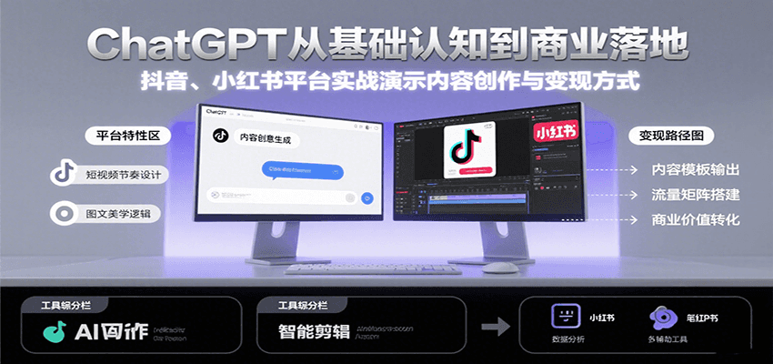 ChatGPT从基础认知到商业落地，实战演示抖音、小红书等平台的内容创作与变现瀚萌资源网-网赚网-网赚项目网-虚拟资源网-国学资源网-易学资源网-本站有全网最新网赚项目-易学课程资源-中医课程资源的在线下载网站！瀚萌资源网
