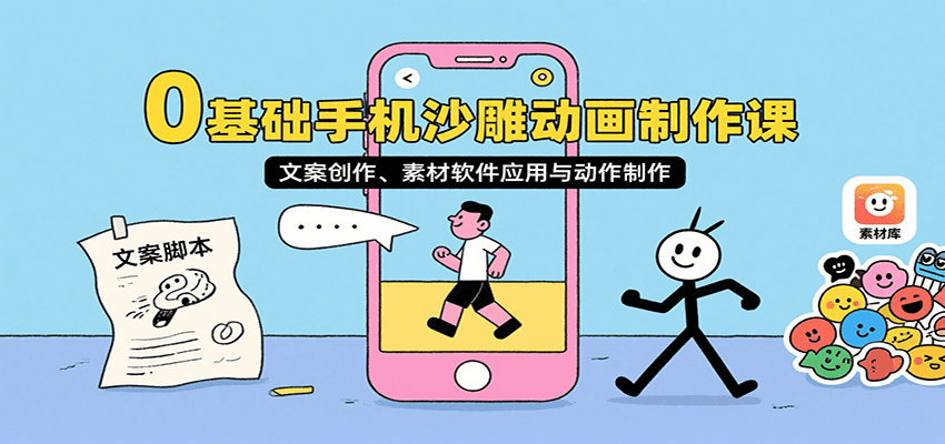 0基础手机沙雕动画制作课，文案创作、素材软件应用与动作制作瀚萌资源网-网赚网-网赚项目网-虚拟资源网-国学资源网-易学资源网-本站有全网最新网赚项目-易学课程资源-中医课程资源的在线下载网站！瀚萌资源网