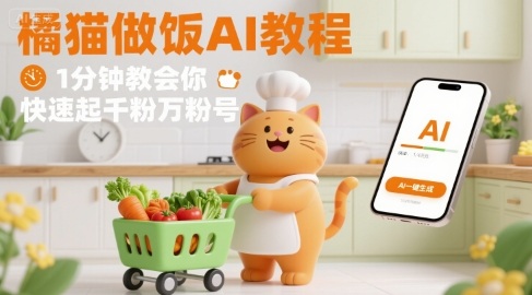 有趣的橘猫买菜做饭视频，用AI一键搞定，1分钟教会你，快速起千粉万粉号瀚萌资源网-网赚网-网赚项目网-虚拟资源网-国学资源网-易学资源网-本站有全网最新网赚项目-易学课程资源-中医课程资源的在线下载网站！瀚萌资源网