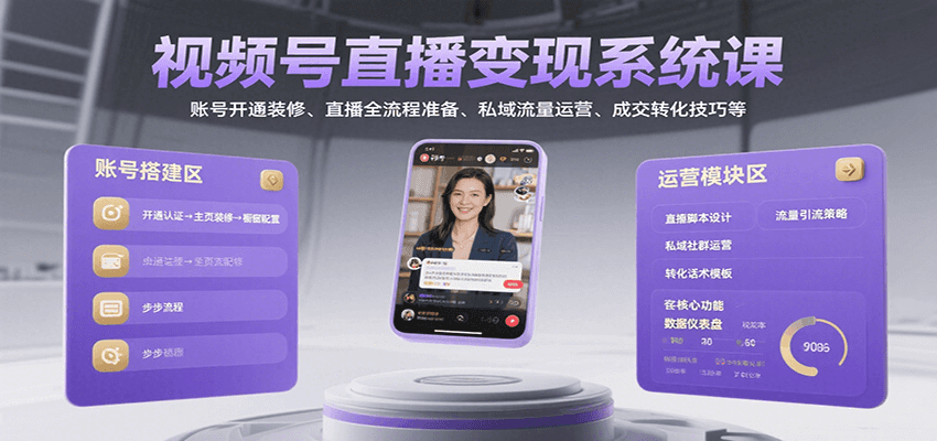 视频号直播变现系统课，账号开通装修、直播全流程准备、私域流量运营、成交转化技巧等瀚萌资源网-网赚网-网赚项目网-虚拟资源网-国学资源网-易学资源网-本站有全网最新网赚项目-易学课程资源-中医课程资源的在线下载网站！瀚萌资源网