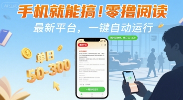 手机就能搞!零撸阅读挂G,最新平台,一键自动运行,随时随地挣,单日50-3张+【揭秘】瀚萌资源网-网赚网-网赚项目网-虚拟资源网-国学资源网-易学资源网-本站有全网最新网赚项目-易学课程资源-中医课程资源的在线下载网站!瀚萌资源网