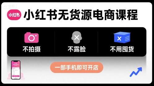 小红书无货源电商课程，不拍摄不露脸不用囤货，一部手机即可开店瀚萌资源网-网赚网-网赚项目网-虚拟资源网-国学资源网-易学资源网-本站有全网最新网赚项目-易学课程资源-中医课程资源的在线下载网站！瀚萌资源网