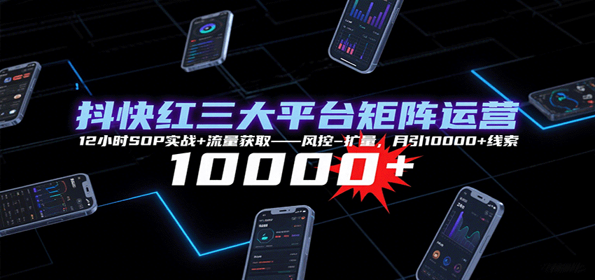 抖快红三大平台矩阵运营，12小时SOP实战+流量获取-风控-扩量，月引10000+线索瀚萌资源网-网赚网-网赚项目网-虚拟资源网-国学资源网-易学资源网-本站有全网最新网赚项目-易学课程资源-中医课程资源的在线下载网站！瀚萌资源网