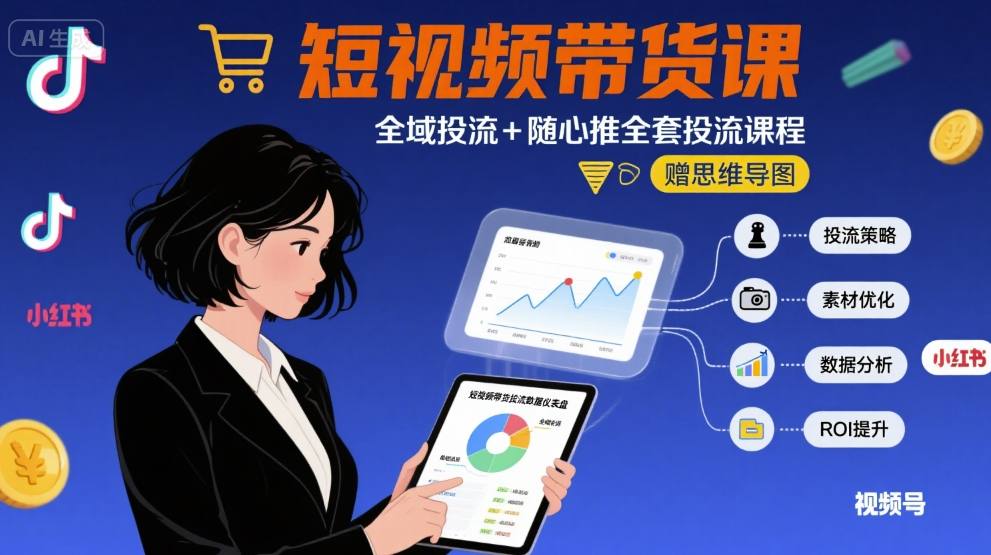 最新短视频带货课，全域投流+随心推全套投流课程+思维导图瀚萌资源网-网赚网-网赚项目网-虚拟资源网-国学资源网-易学资源网-本站有全网最新网赚项目-易学课程资源-中医课程资源的在线下载网站！瀚萌资源网