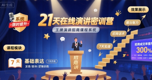 21天在线演讲密训营，王牌演讲招商课程系统瀚萌资源网-网赚网-网赚项目网-虚拟资源网-国学资源网-易学资源网-本站有全网最新网赚项目-易学课程资源-中医课程资源的在线下载网站！瀚萌资源网