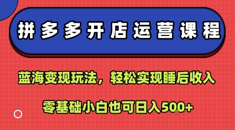 拼多多开店运营课程：蓝海变现玩法，轻松实现睡后收入，零基础小白也可日入5张瀚萌资源网-网赚网-网赚项目网-虚拟资源网-国学资源网-易学资源网-本站有全网最新网赚项目-易学课程资源-中医课程资源的在线下载网站！瀚萌资源网