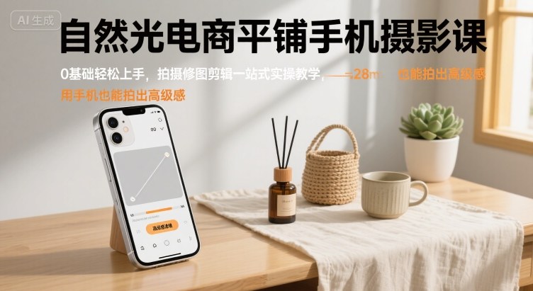 自然光电商平铺手机摄影课，0基础轻松上手，拍摄修图剪辑一站式实操教学，用手机也能拍出高级感瀚萌资源网-网赚网-网赚项目网-虚拟资源网-国学资源网-易学资源网-本站有全网最新网赚项目-易学课程资源-中医课程资源的在线下载网站！瀚萌资源网