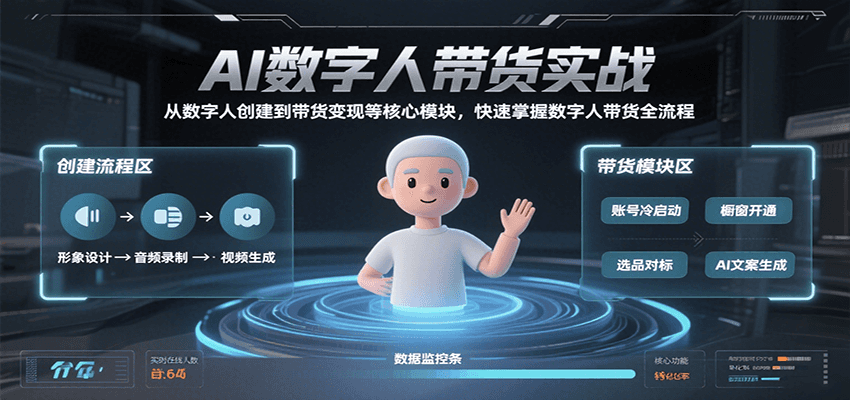 AI数字人带货实战，从数字人创建到带货变现各核心模块，快速掌握全流程瀚萌资源网-网赚网-网赚项目网-虚拟资源网-国学资源网-易学资源网-本站有全网最新网赚项目-易学课程资源-中医课程资源的在线下载网站！瀚萌资源网