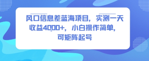 风口信息差蓝海项目，实测一天收益4k+，小白操作简单，可矩阵起号瀚萌资源网-网赚网-网赚项目网-虚拟资源网-国学资源网-易学资源网-本站有全网最新网赚项目-易学课程资源-中医课程资源的在线下载网站！瀚萌资源网